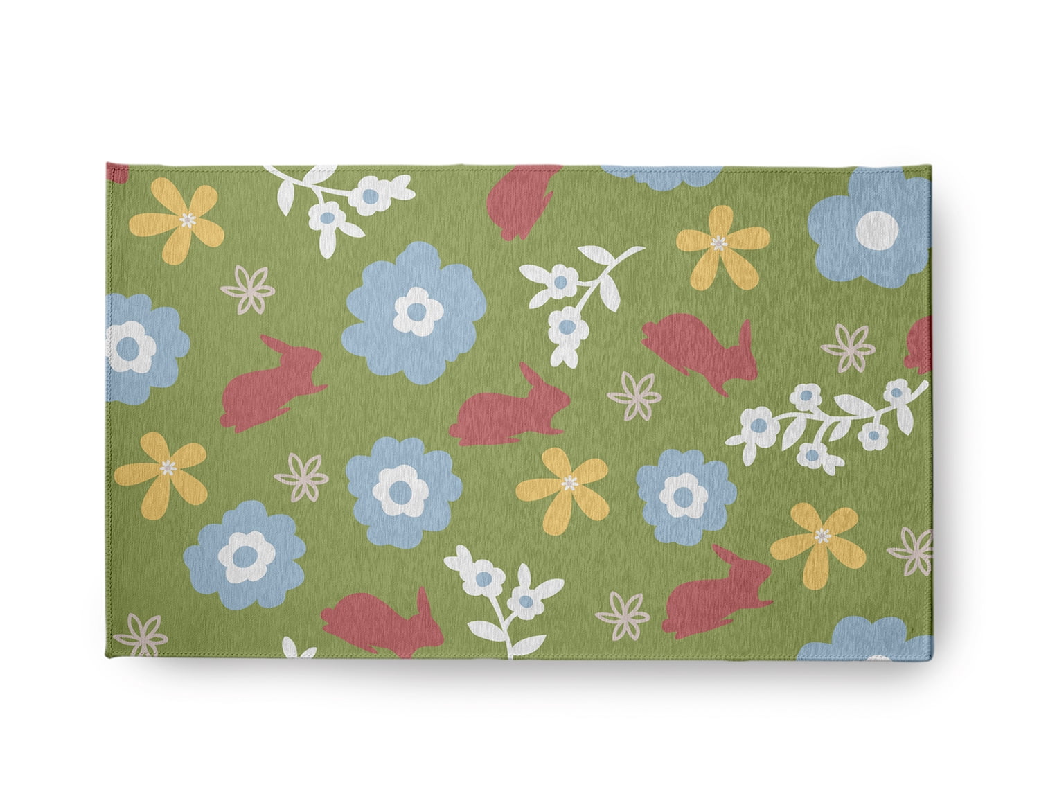 18" x 30" Simply Daisy Flowery Love with Bunnies Traditional Chenille Area Rug, Apple Green