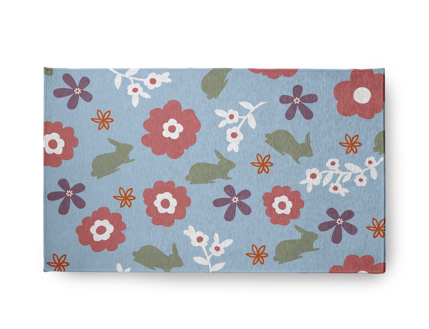18" x 30" Simply Daisy Flowery Love with Bunnies Traditional Chenille Area Rug, Lighter than Air Blue