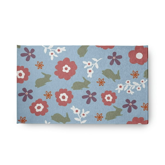 18" x 30" Simply Daisy Flowery Love with Bunnies Traditional Chenille Area Rug, Lighter than Air Blue
