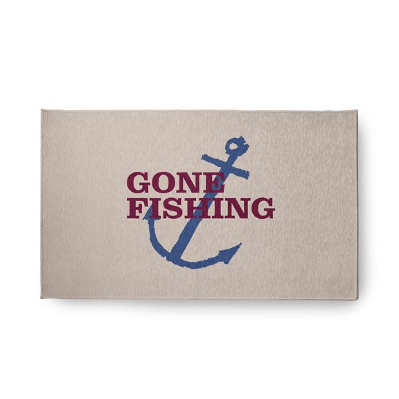 18" x 30" Simply Daisy Gone Fishing Beach Style Chenille Area Rug, Maroon Red