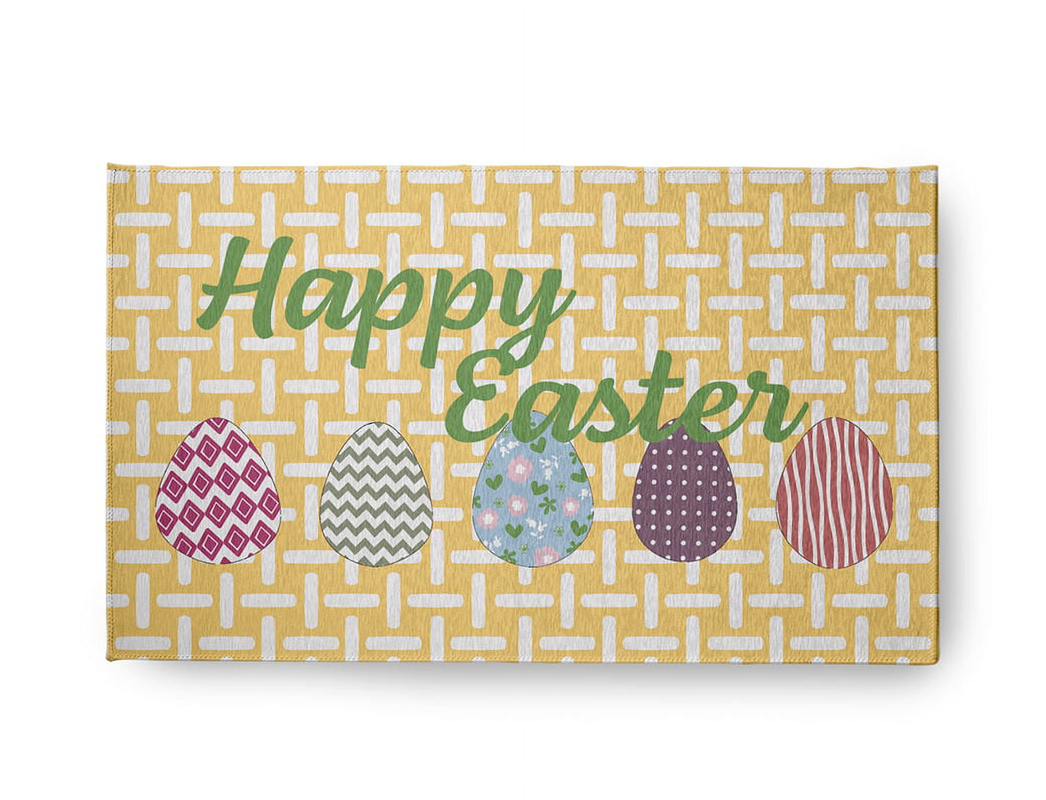 18" x 30" Simply Daisy Happy Easter Novelty Chenille Area Rug, Daffodil Yellow
