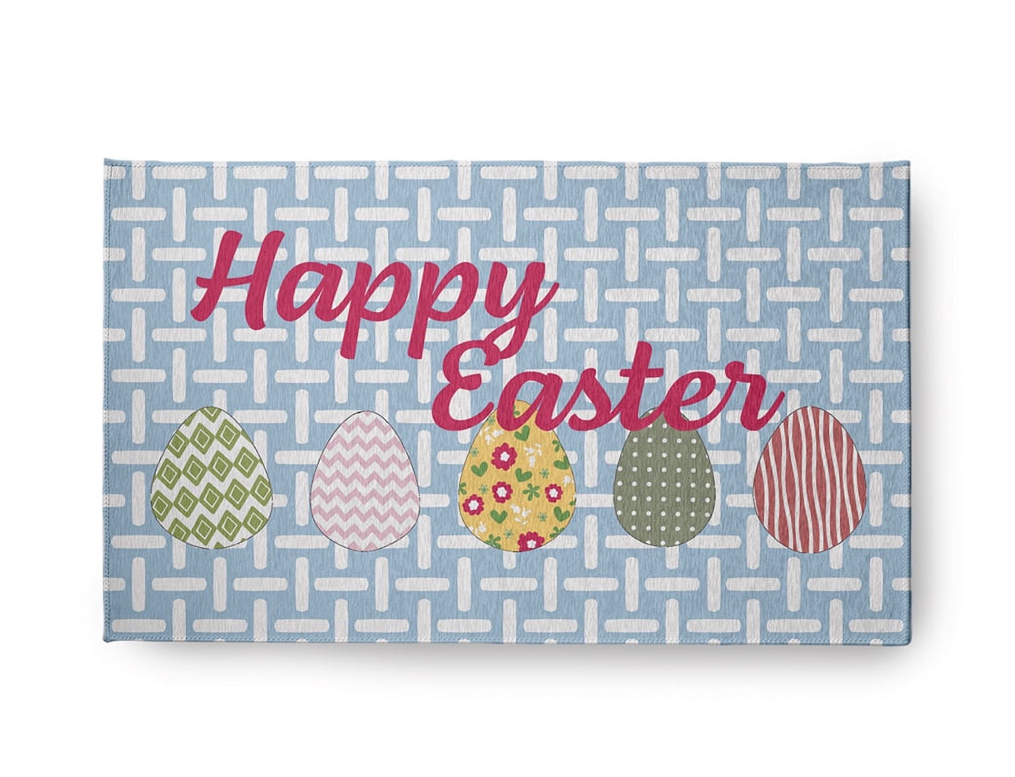 18" x 30" Simply Daisy Happy Easter Novelty Chenille Area Rug, Lighter than Air Blue