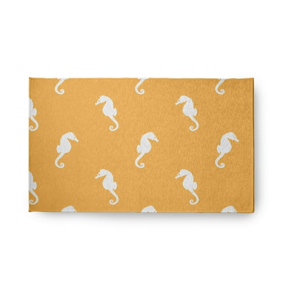18" x 30" Simply Daisy Sea Horses Beach Style Chenille Area Rug, Egg Yolk Yellow