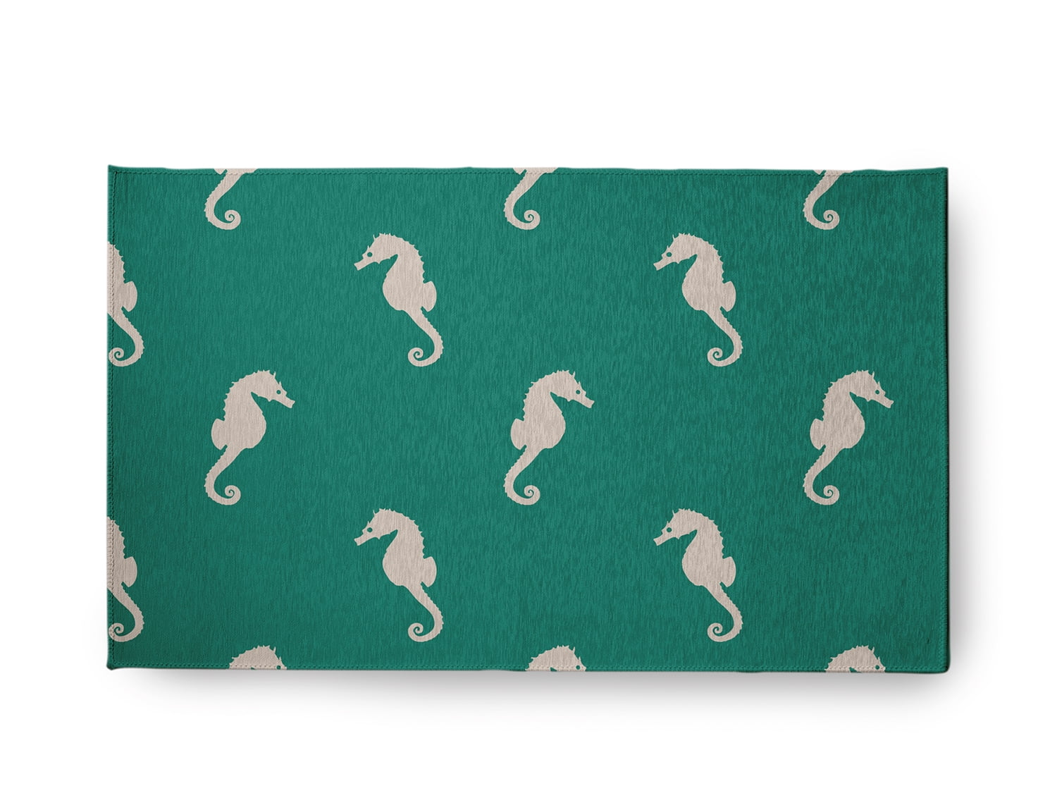 18" x 30" Simply Daisy Sea Horses Beach Style Chenille Area Rug, Kelly Green