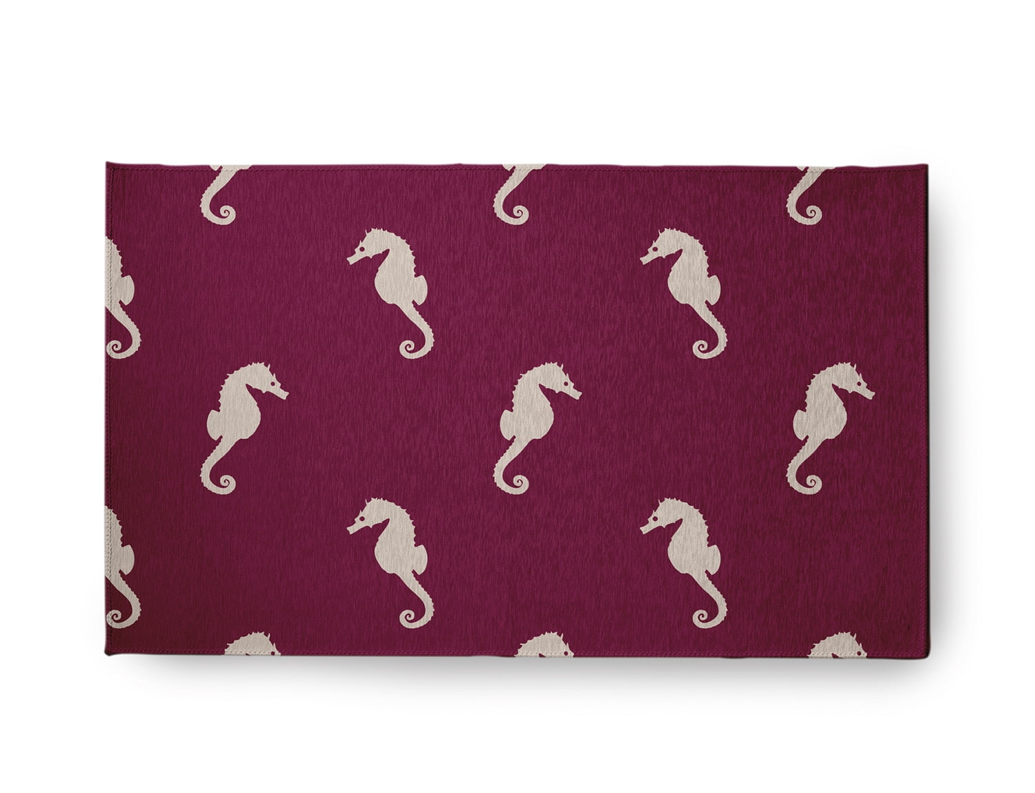 18" x 30" Simply Daisy Sea Horses Beach Style Chenille Area Rug, Maroon Red
