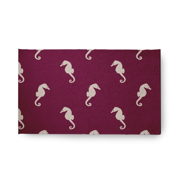 18" x 30" Simply Daisy Sea Horses Beach Style Chenille Area Rug, Maroon Red