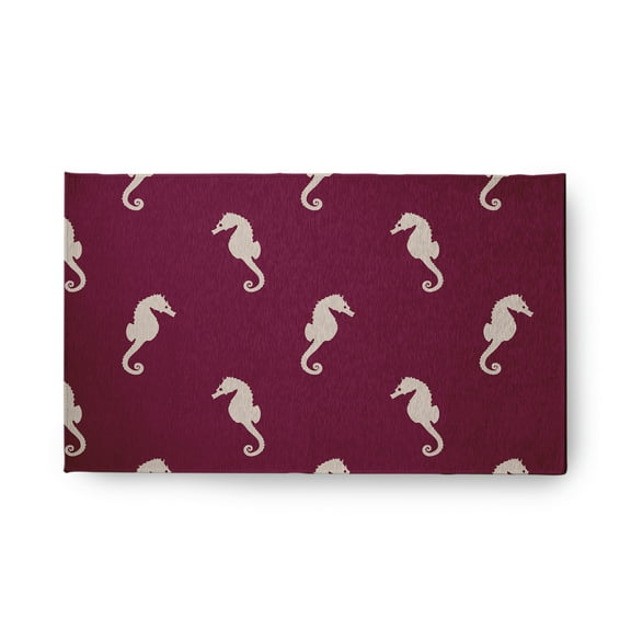 18" x 30" Simply Daisy Sea Horses Beach Style Chenille Area Rug, Maroon Red