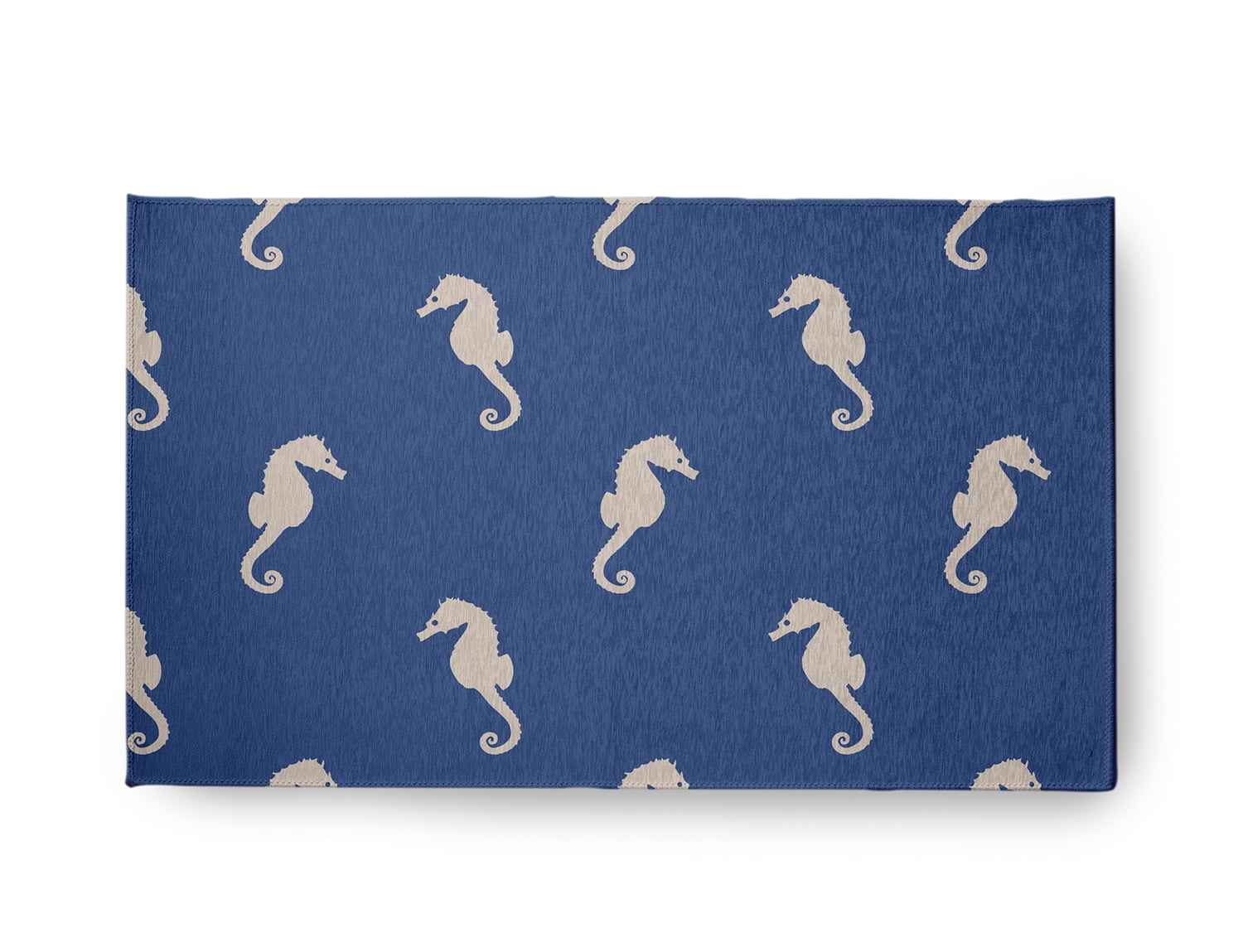 18" x 30" Simply Daisy Sea Horses Beach Style Chenille Area Rug, Nautical Navy