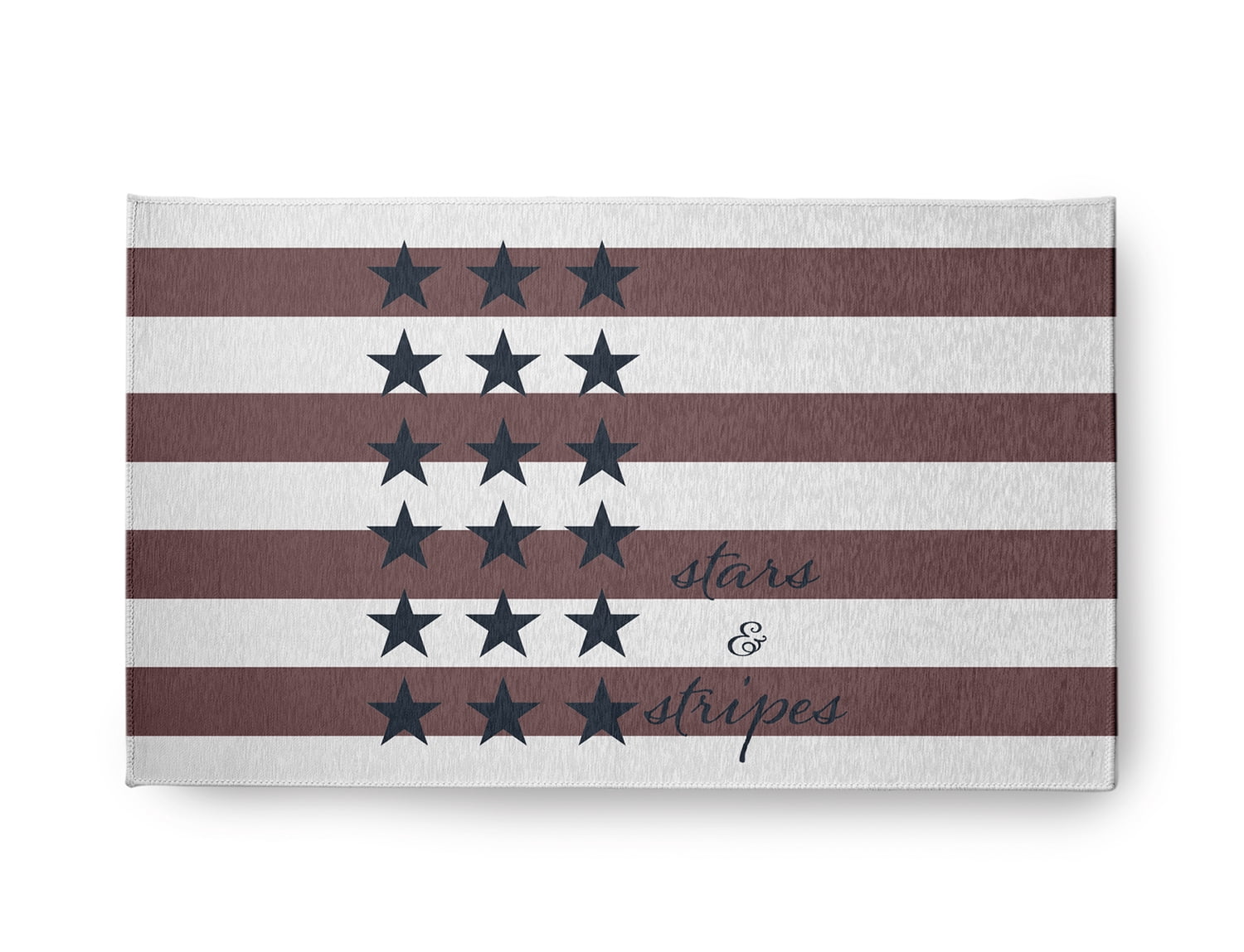 18" x 30" Simply Daisy Stars and Stripes with Words Americana Chenille Area Rug, Blue-Red