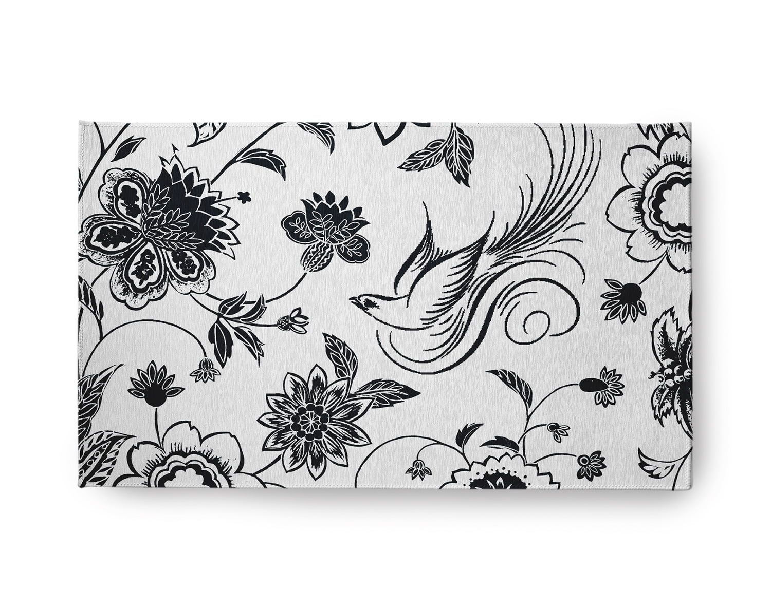 18" x 30" Simply Daisy Traditional Bird Floral French Country Chenille Area Rug, Black