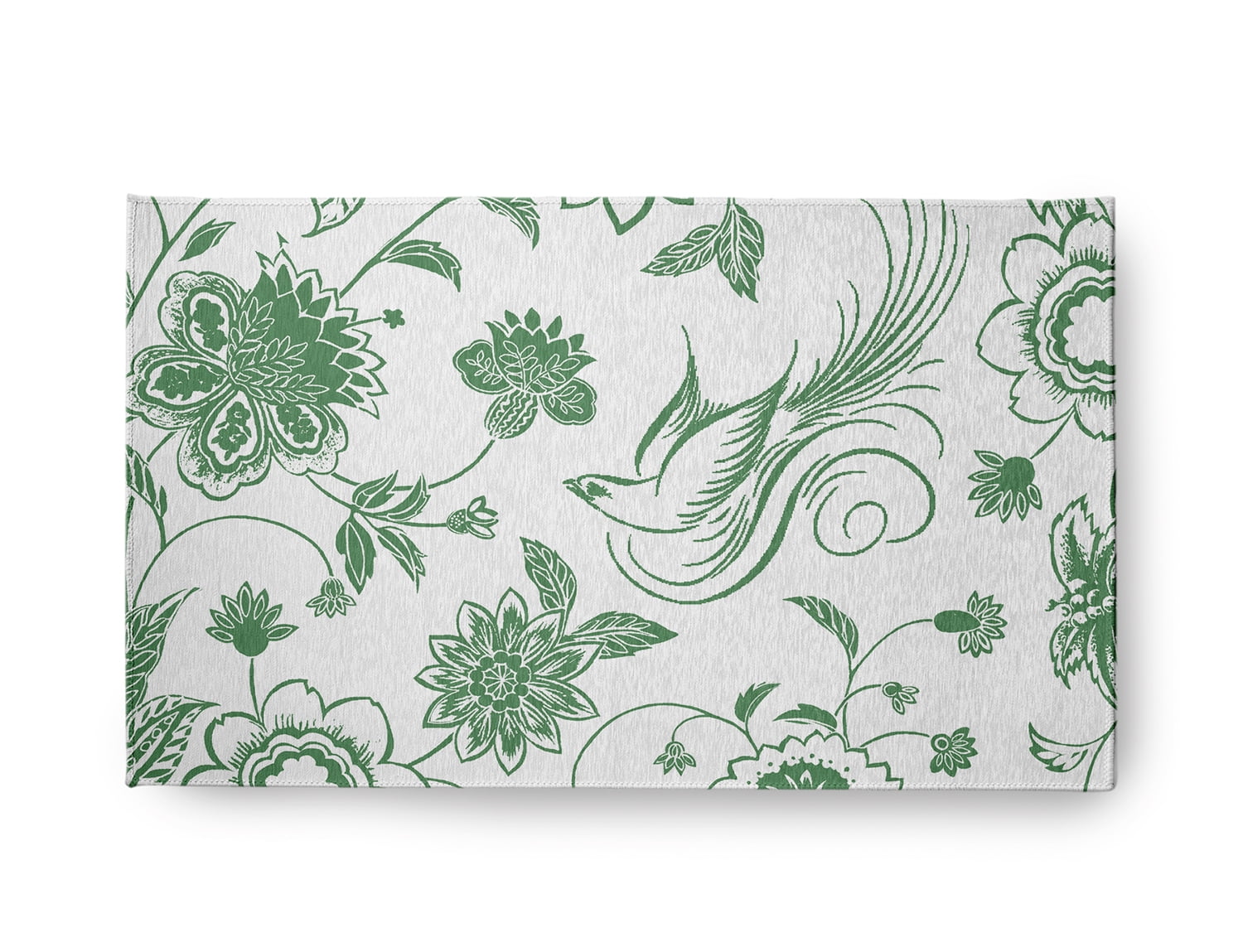 18" x 30" Simply Daisy Traditional Bird Floral French Country Chenille Area Rug, Green