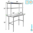 thumbnail image 1 of 18" x 30" Stainless Steel Open Base Table With 12" Wide Double Tier Overshelf | Metal Kitchen Prep Table & Shelving Combo, 1 of 6