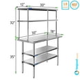 thumbnail image 1 of 18" x 30" Stainless Steel Work Table With 2 Shelves | 12" Wide Double Tier Overshelf | Metal Kitchen Prep Table & Shelving Combo, 1 of 6