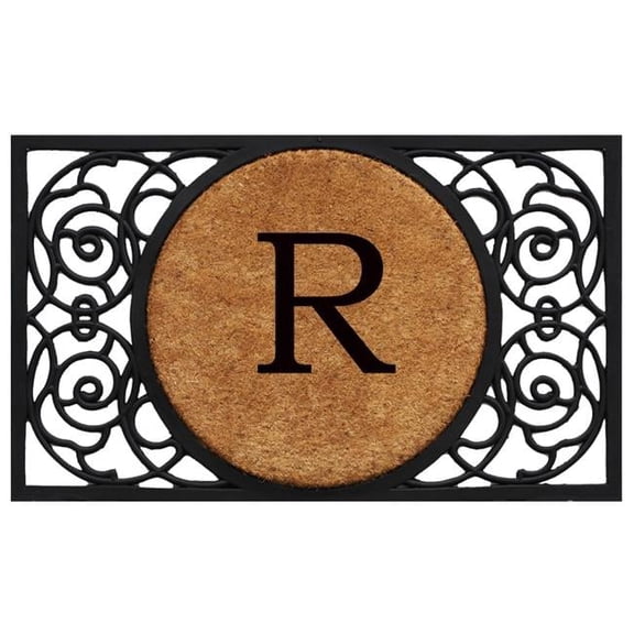 18 x 30 in. Armada Circle Monogram Rectangular Doormat, Natural & Black - Letter R