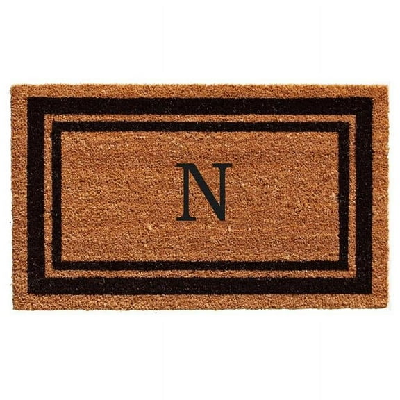 18 x 30 in. Black Border Monogram Rectangular Doormat, Natural - Letter N