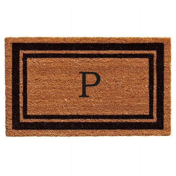 18 x 30 in. Black Border Monogram Rectangular Doormat, Natural - Letter P