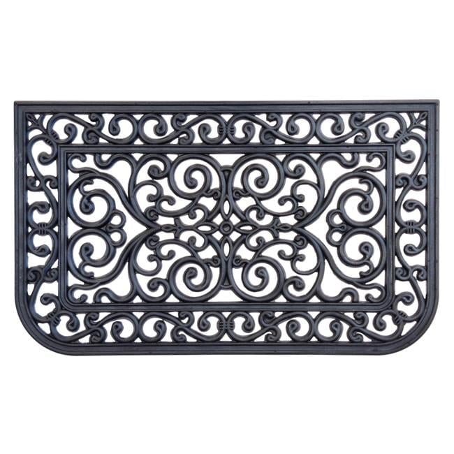 Black Scroll Design Rubber Outdoor Doormat 18" x 30"