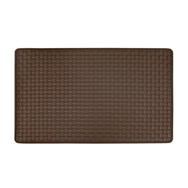 Espresso Woven Embossed Faux Leather Anti-Fatigue Kitchen Mat, 18x30