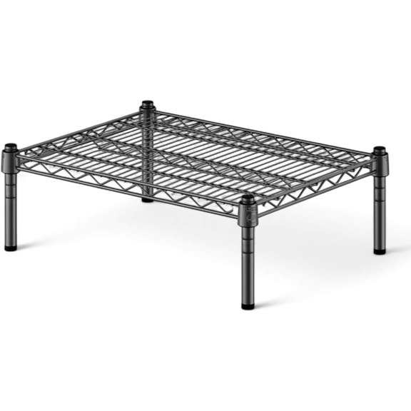 18" x 30" x 8" Black Wire Dunnage Rack, Heavy-Duty 1-Tier Adjustable Shelving Unit for Kitchen, Garage, or Warehouse