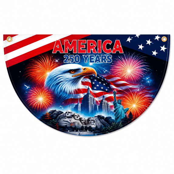 250th Anniversary USA Half Circle Fan Flag 18"x35.5", 4th of July Independence Day Patriotic Decoration, Red White Blue 1776–2026 America 250th Anniversary Hanging Decor for Porch, Fence & Railing