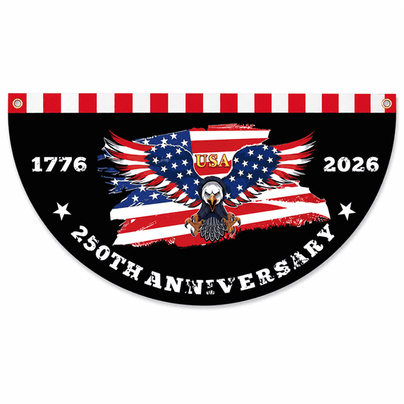 250th Anniversary USA Half Circle Fan Flag 18"x35.5", 4th of July Independence Day Patriotic Decoration, Red White Blue 1776–2026 America 250th Anniversary Hanging Decor for Porch, Fence & Railing