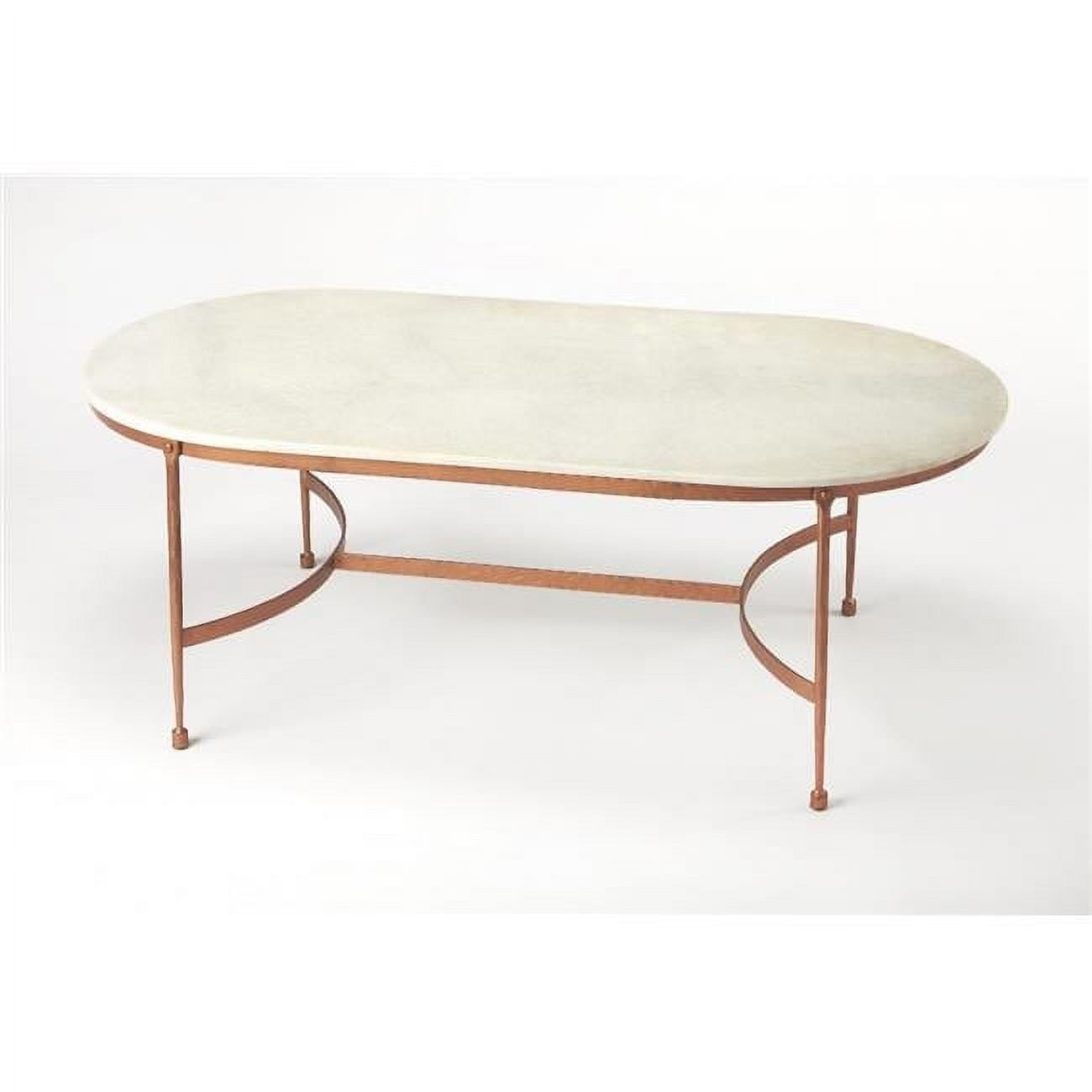 Oval White Marble Coffee Table with Iron Base