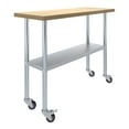 thumbnail image 1 of 18" x 48" Maple Wood Top Work Table with Adjustable Undershelf and Wheels, 1 of 9