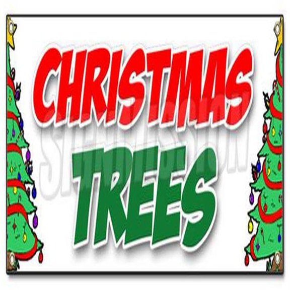 18 x 48 in. Banner Sign - Christmas Trees - Poinsettia Wreath Xmas Holiday X-Mas Sale
