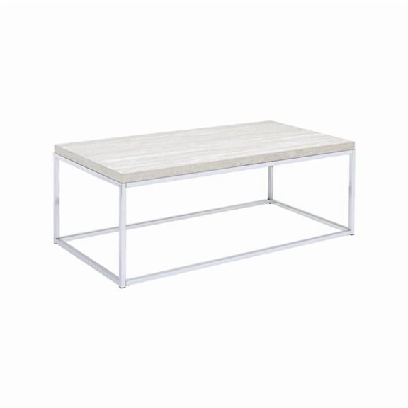 18 x 48 x 24 in. Chrome & White Oak Manufactured Wood & Metal Rectangular Coffee Table