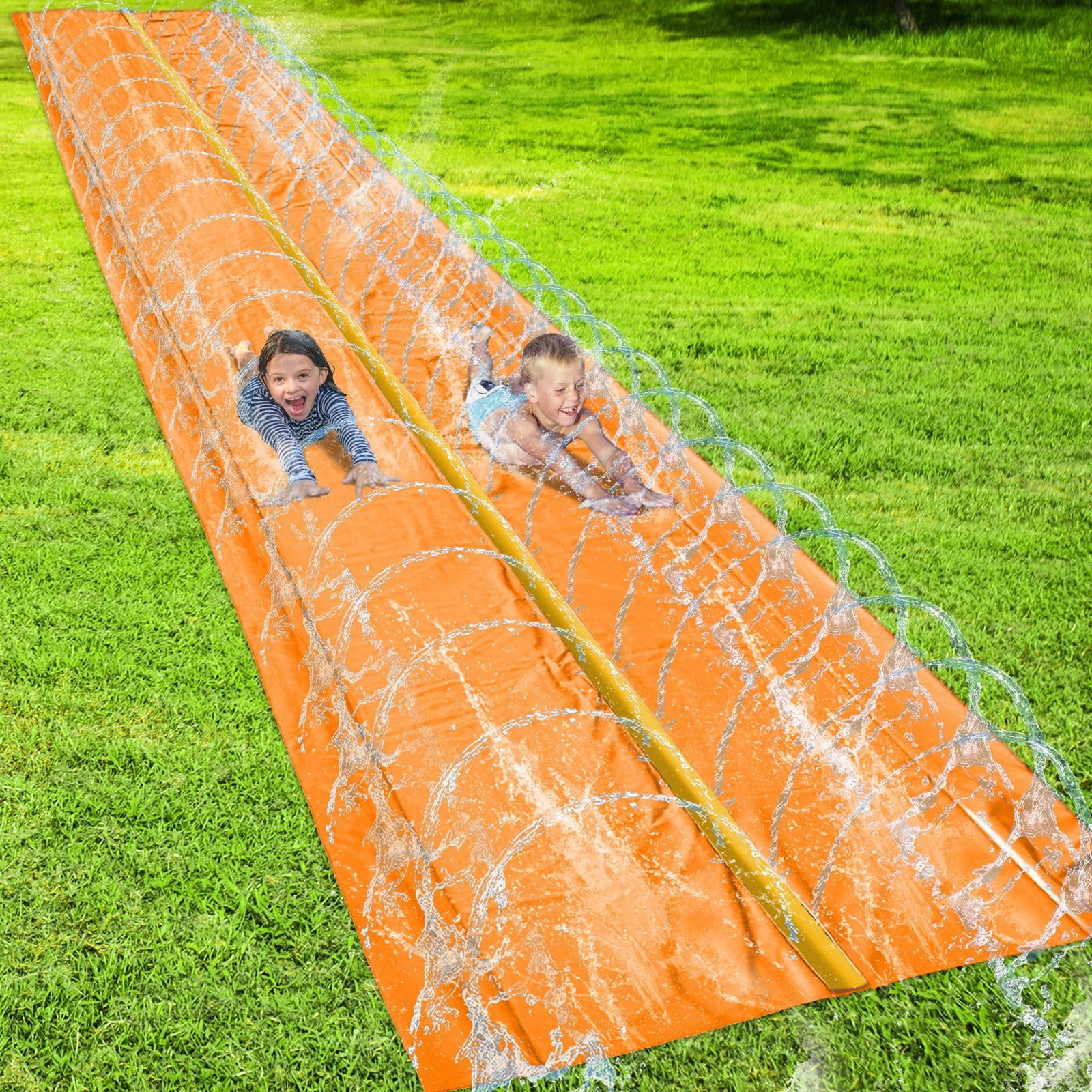 18 x 5 Ft Dual Lane Lawn Water Slide Backyard Outdoor Summer Fun for Ages 3 and Up
