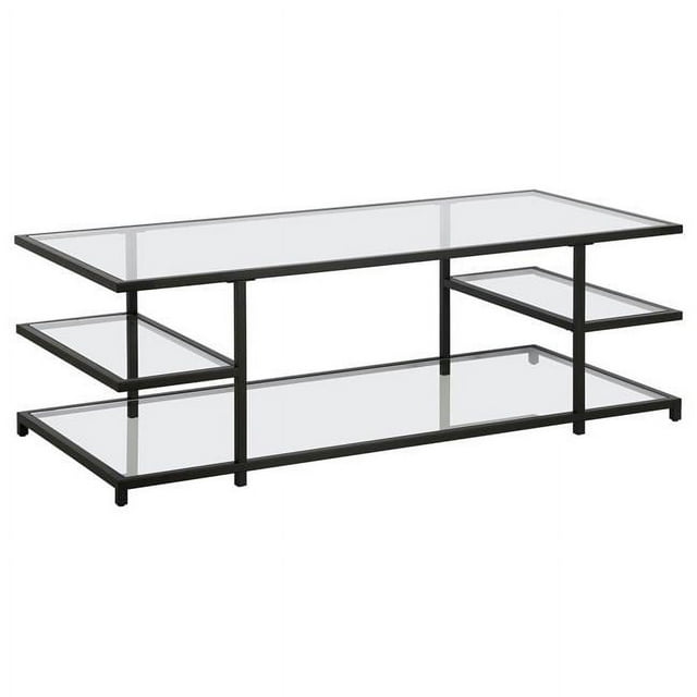 18 x 54 x 24 in. Black Glass Rectangular Coffee Table with Three