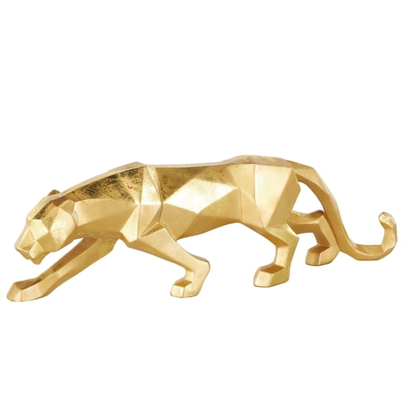 18" x 6" Gold Polystone Cubist Leopard Sculpture, by CosmoLiving by Cosmopolitan