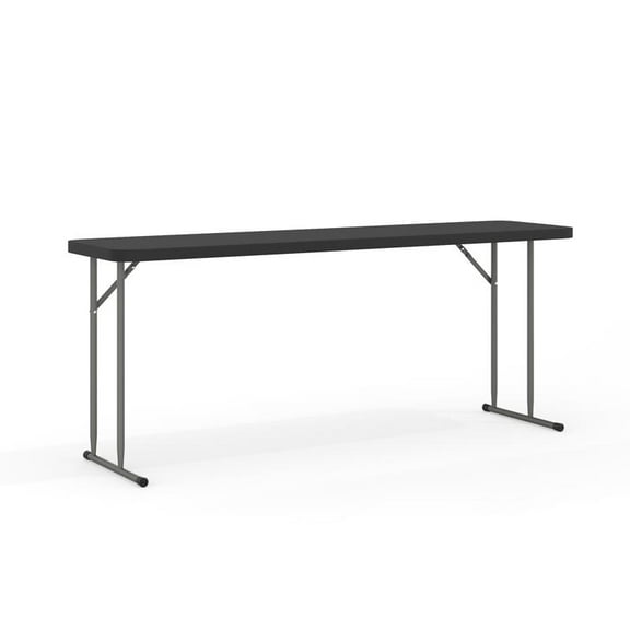 18'' x 72'' Rectangular Black Plastic Folding Table - Seminar Training Plastic Folding Table