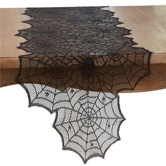 18 x 72 in. Creepy-Crawly Spiderweb Net Oblong Table Runner, Black