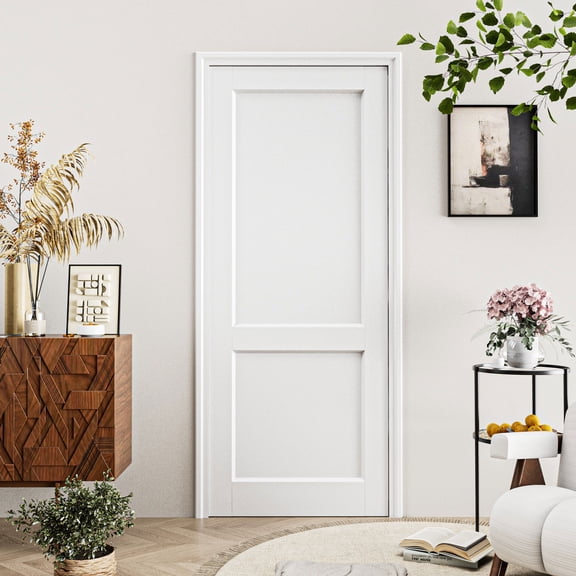 18" x 80" 2-Panel Solid Core Slab Door 80'' Primed Standard Door For Bathroom, Pantry, Laundry Interior Door