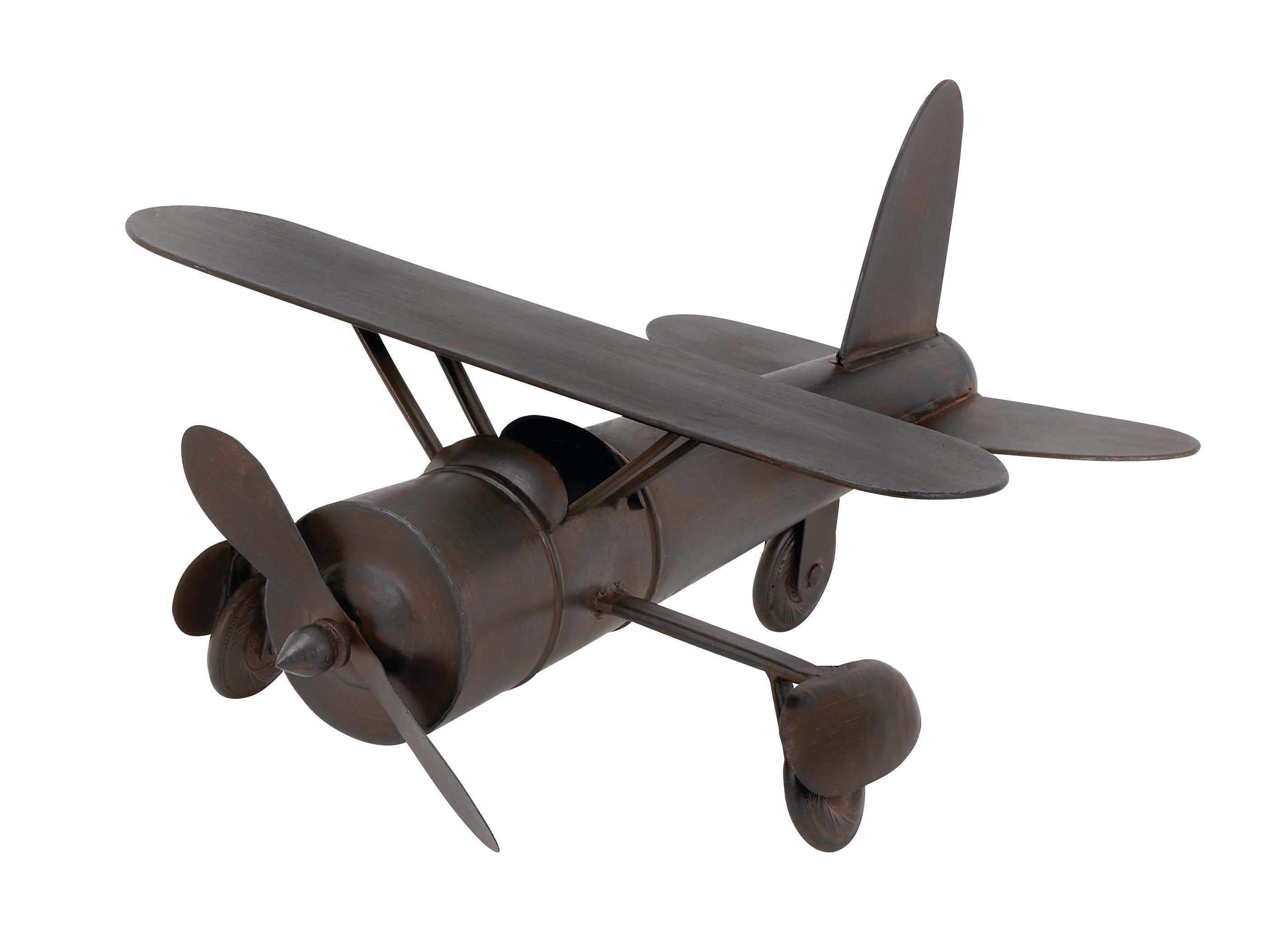 18" x 9" Brown Metal Airplane Sculpture, by DecMode