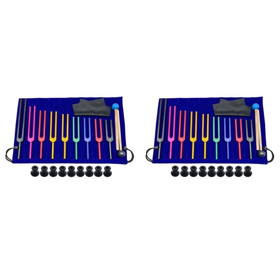 18 x tuning fork 18 x base 2 x cloth bag 4 x rubber hammer (Random color, don't accept the specified color.) 2 x cleaning cloth-Black