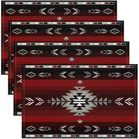 18"x12" Southwest Native Design Placemats Set of 4 Girls Southwestern Geometric Table Place Mats,Tribal Placemat for Kitchen Dining Table Decor Indoor Outdoor Red Grey