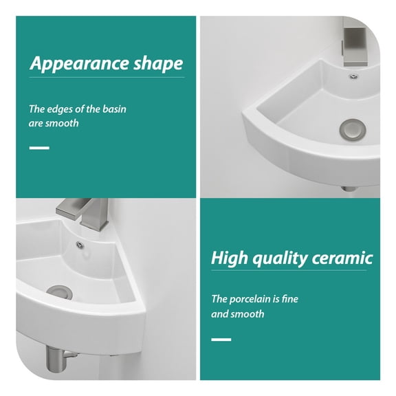 18 x13 Inch White Triangle Porcelain Ceramic Wall Mount Vessel Sink with Single Faucet Hole & Overflow