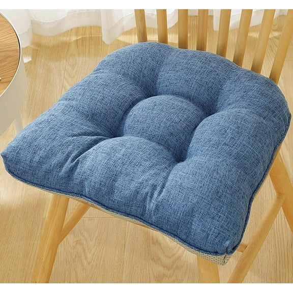 18"x17" Seat Cushions for Chairs, Comfortable Seat Pads for Dining Room & Kitchen,Tufted Chair Pads with Ties and Non Slip Backing, Dark Blue