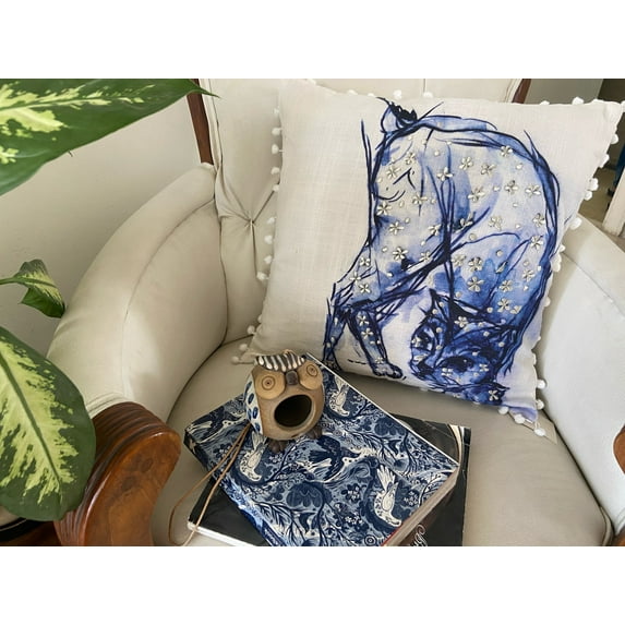 18"x18" Blue Decorative Pillow (Cat)