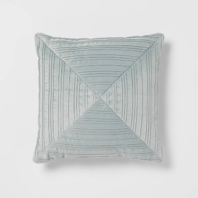 18"x18" Luxe Square Velvet Pleated Decorative Pillow Light Teal - Indoor Geometric Design, Polyester Velour