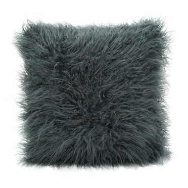 18"x18" Poly Filled Faux Mongolian Fur Square Throw Pillow Slate