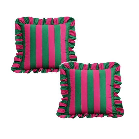 18"x18"Ruffle Square Throw Pillow Covers,Red and White Striped Decorative Pillow Cases Set of 2, for Sofa Bed and Living Room Decoration(Green)