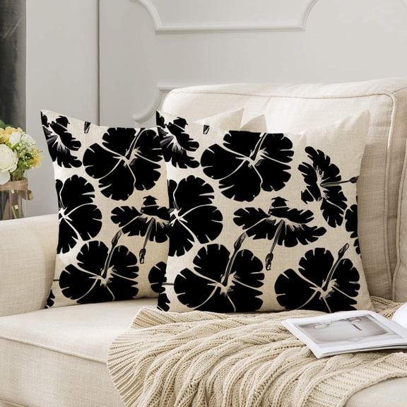 18"x18" Set of 2 Black Floral Pillow Covers – Modern Decorative Throw Pillowcases for Sofa, Couch, and Bedroom – line Cushion Cover with Zipper