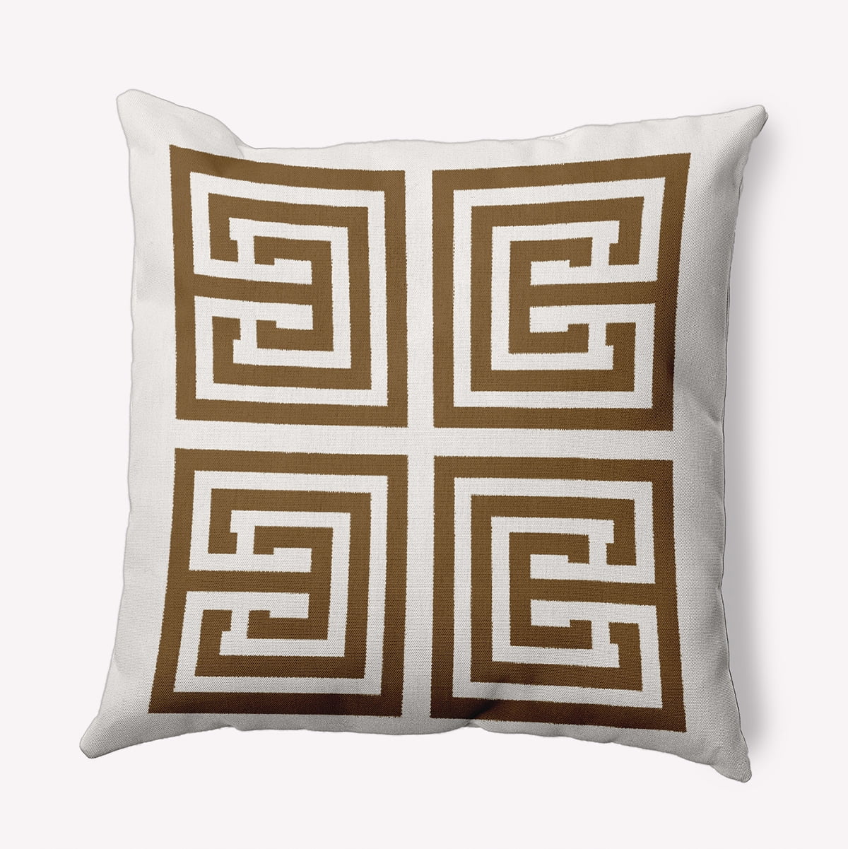 18"x18" Simply Daisy Greek Key Poly Indoor/Outdoor Pillow, Brown Qty 1