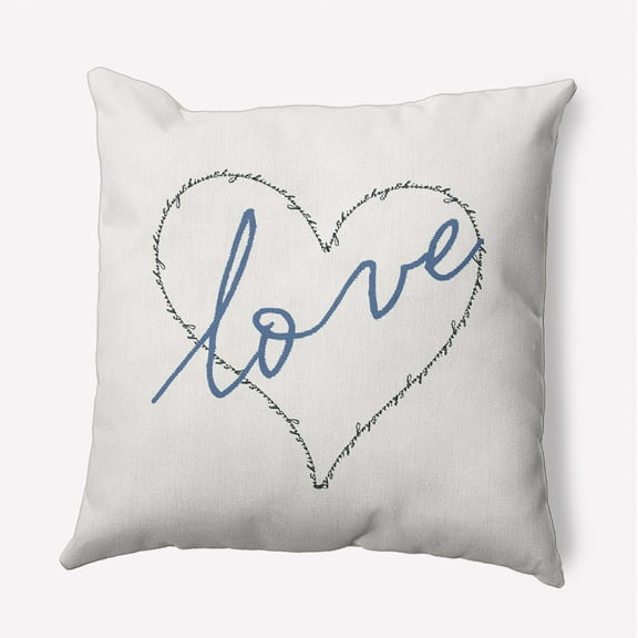 18"x18" Simply Daisy Valentines Love, Hugs & Kisses Poly Indoor/Outdoor Pillow, Blue Qty 1