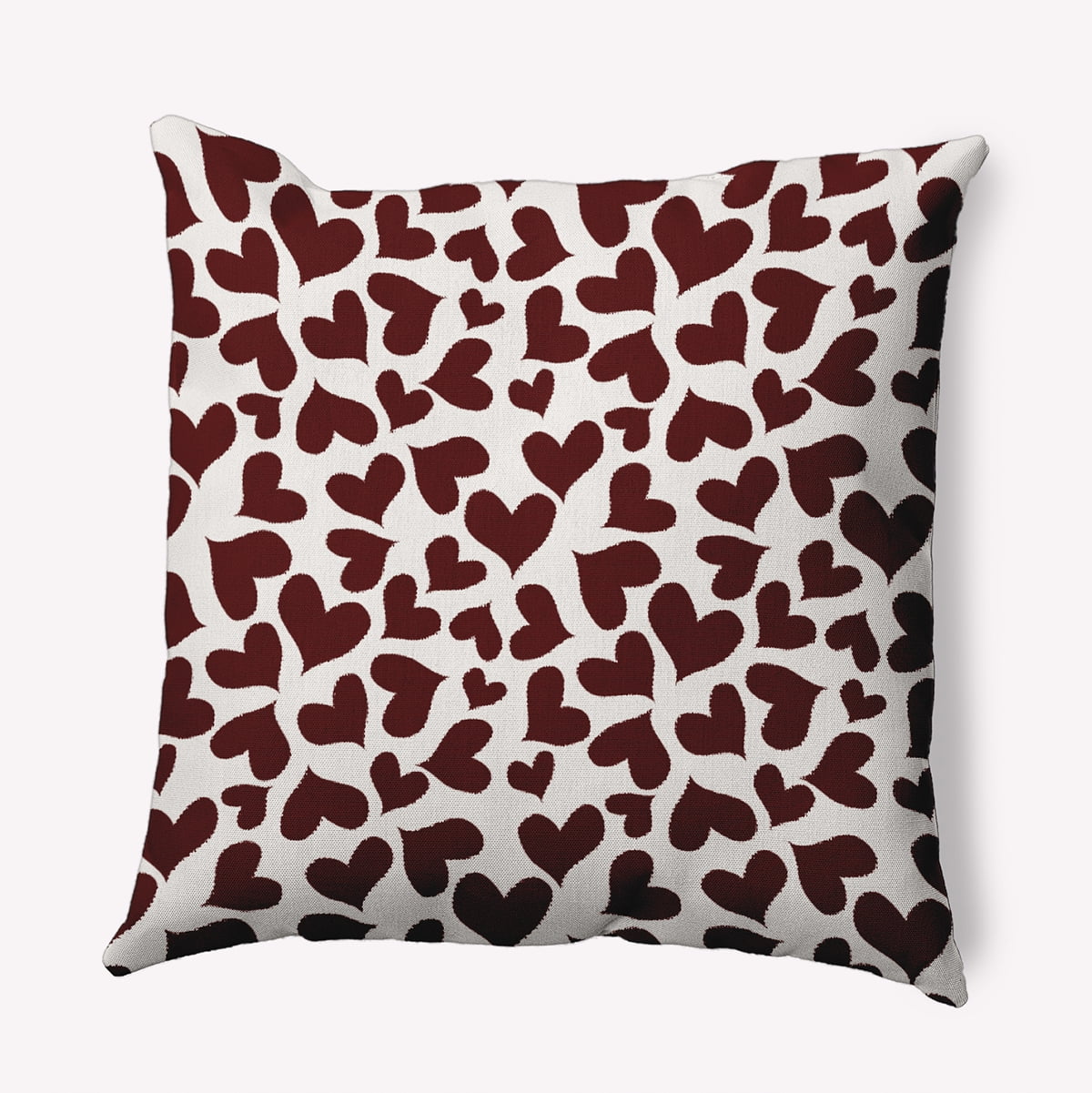 18"x18" Simply Daisy Valentines Patterned Hearts Poly Indoor/Outdoor Pillow, Maroon Qty 1