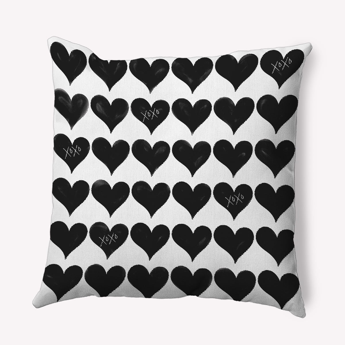 18"x18" Simply Daisy Valentines XOXO Colored Hearts Poly Indoor/Outdoor Pillow, Black-White Qty 1