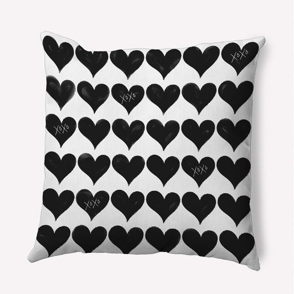 18"x18" Simply Daisy Valentines XOXO Colored Hearts Poly Indoor/Outdoor Pillow, Black-White Qty 1